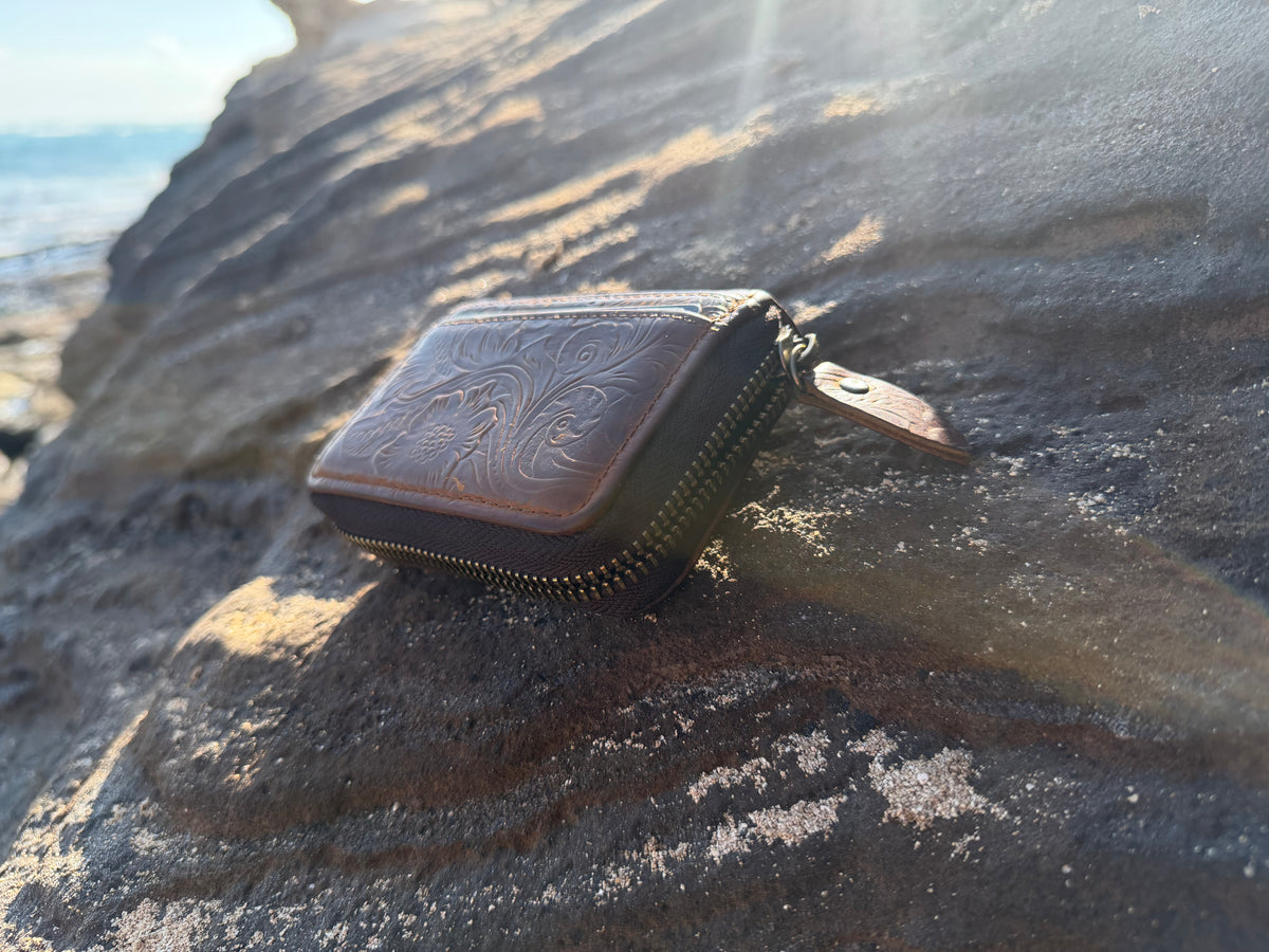 Artisan Bespoke Hand-Tooled Resurrected Leather Zipper Wallet